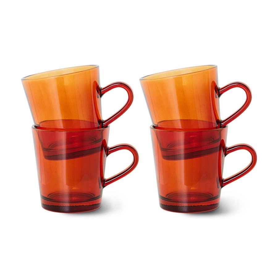 70s glassware: coffee cups amber brown (set of 4) - House of Orange