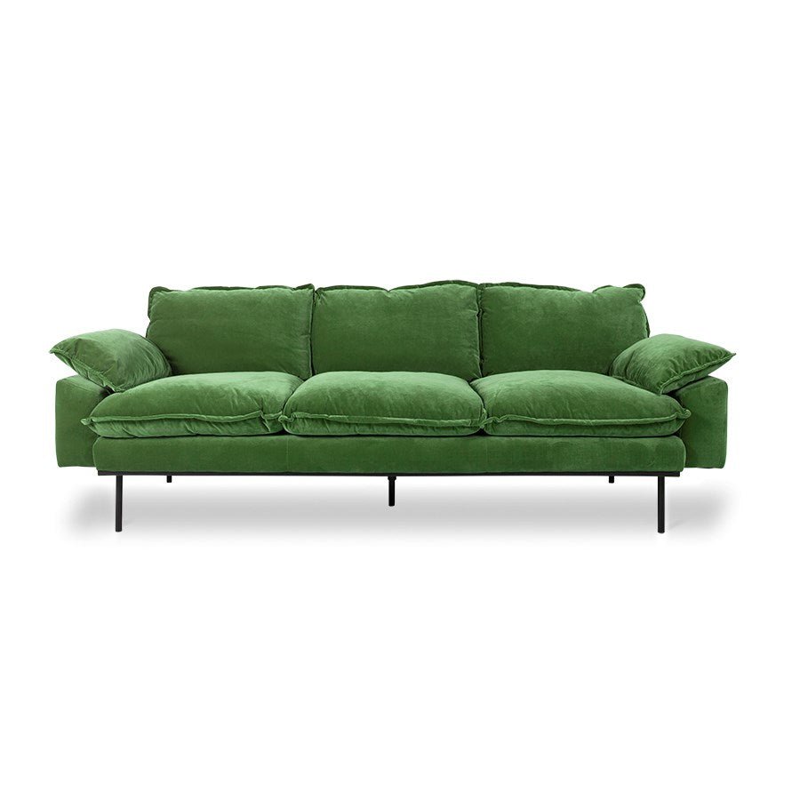Retro Couch: 3 Seats, Royal Velvet, Green - House of Orange