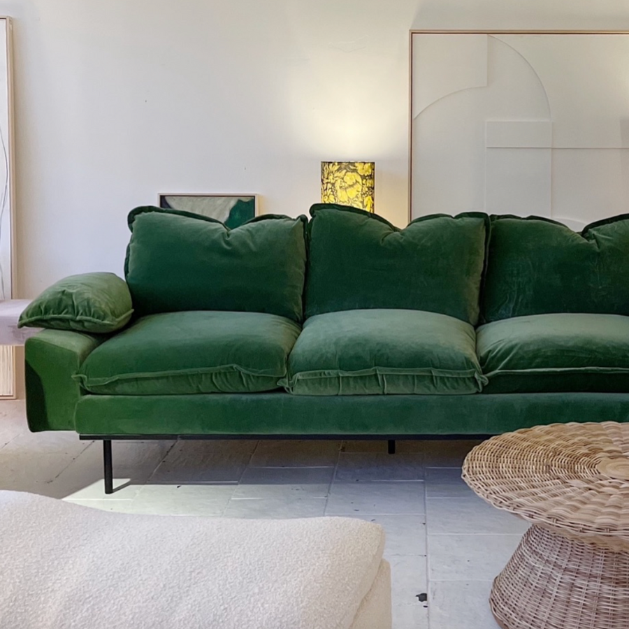 Retro Sofa : 3-Seats, Royal Velvet, Green
