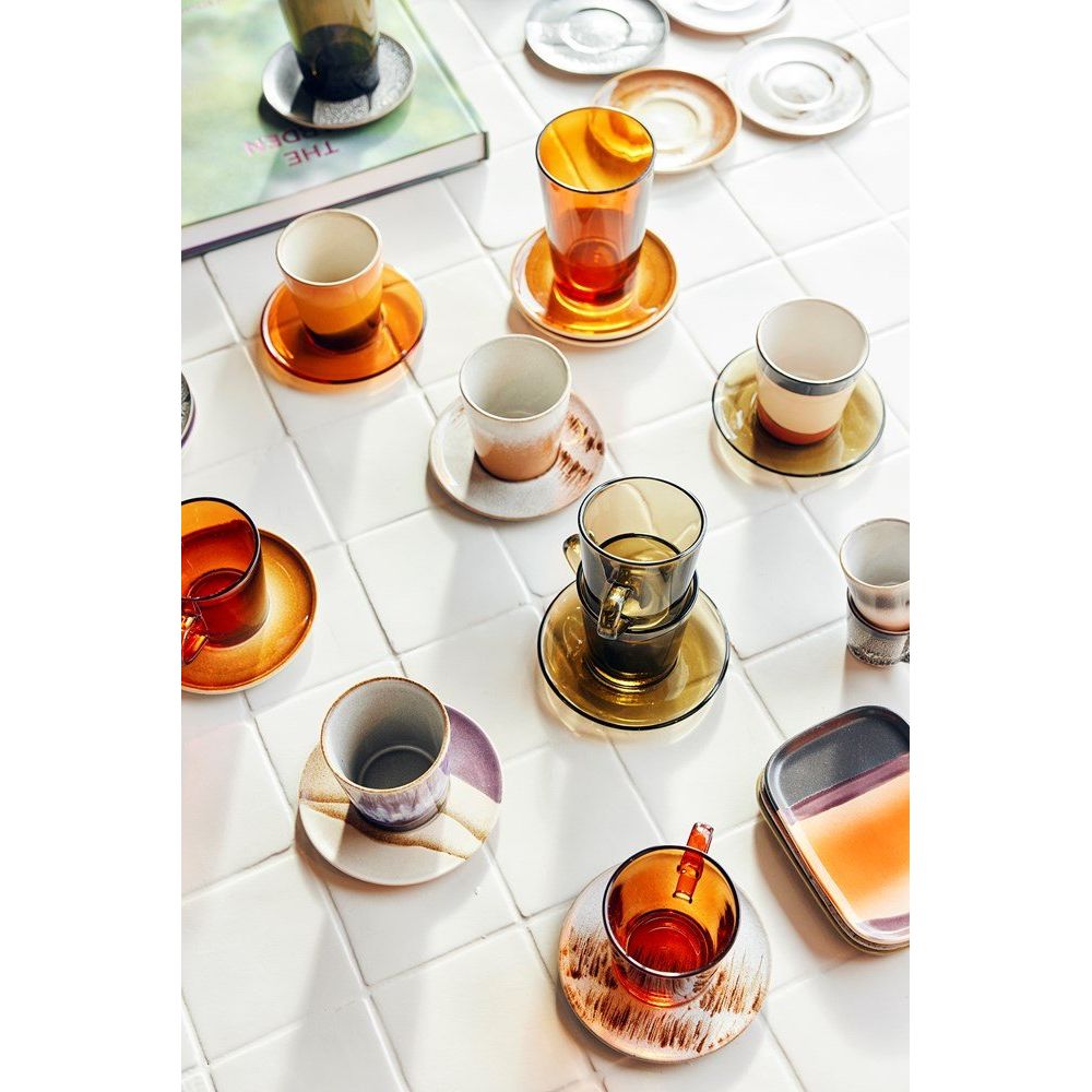 70s glassware: saucers amber brown (set of 4) - House of Orange