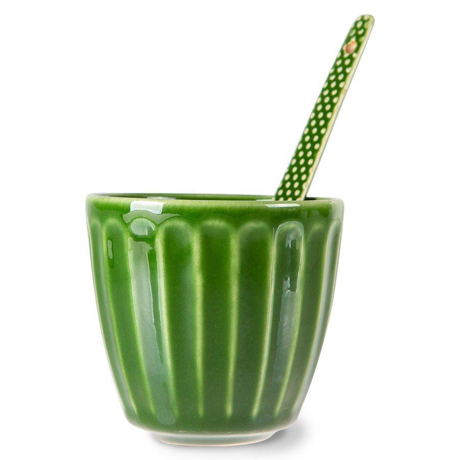 The Emeralds Ceramic Coffee Mug 180ml Ribbed, Green (Set of 4) - House of Orange