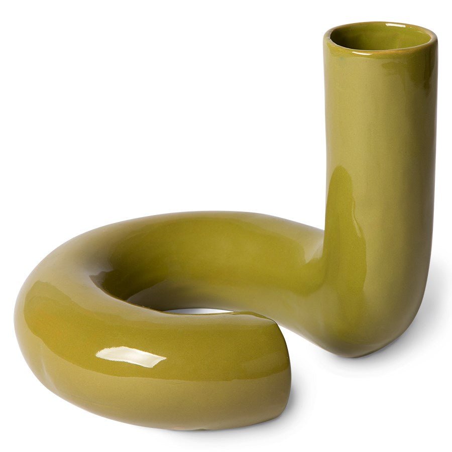 HK Objects Ceramic Twisted Vase Glossy Olive - House of Orange