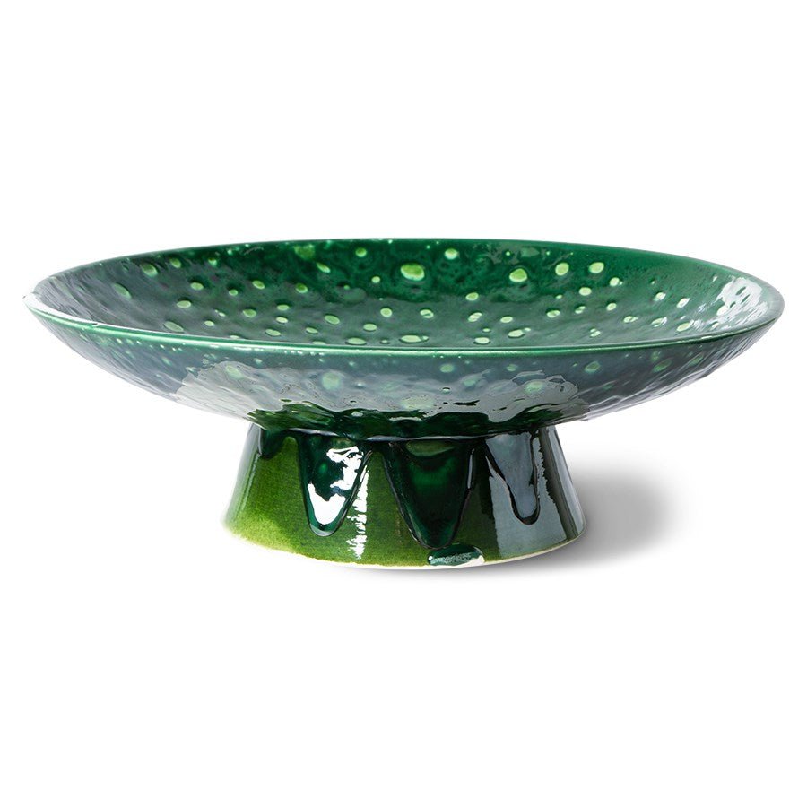 The Emeralds Ceramic Bowl on Base L Dripping Green - House of Orange