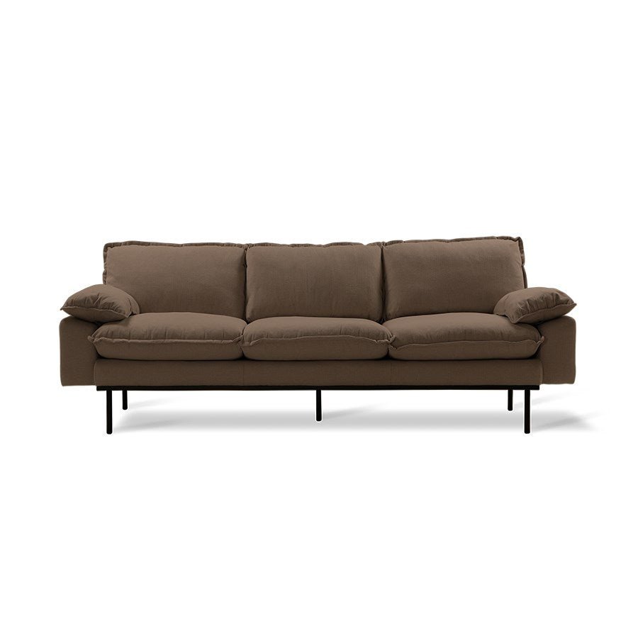Retro Couch: 3 Seats, Linen Shadow, Brown - House of Orange