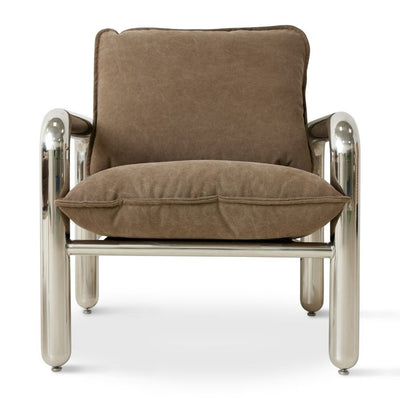 Chrome Lounge Armchair, Canvas Brown - House of Orange