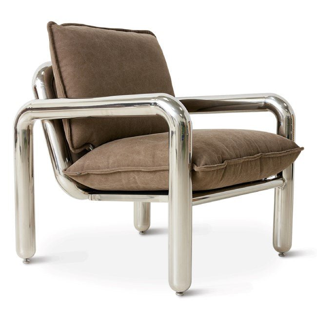 Chrome Lounge Armchair, Canvas Brown - House of Orange