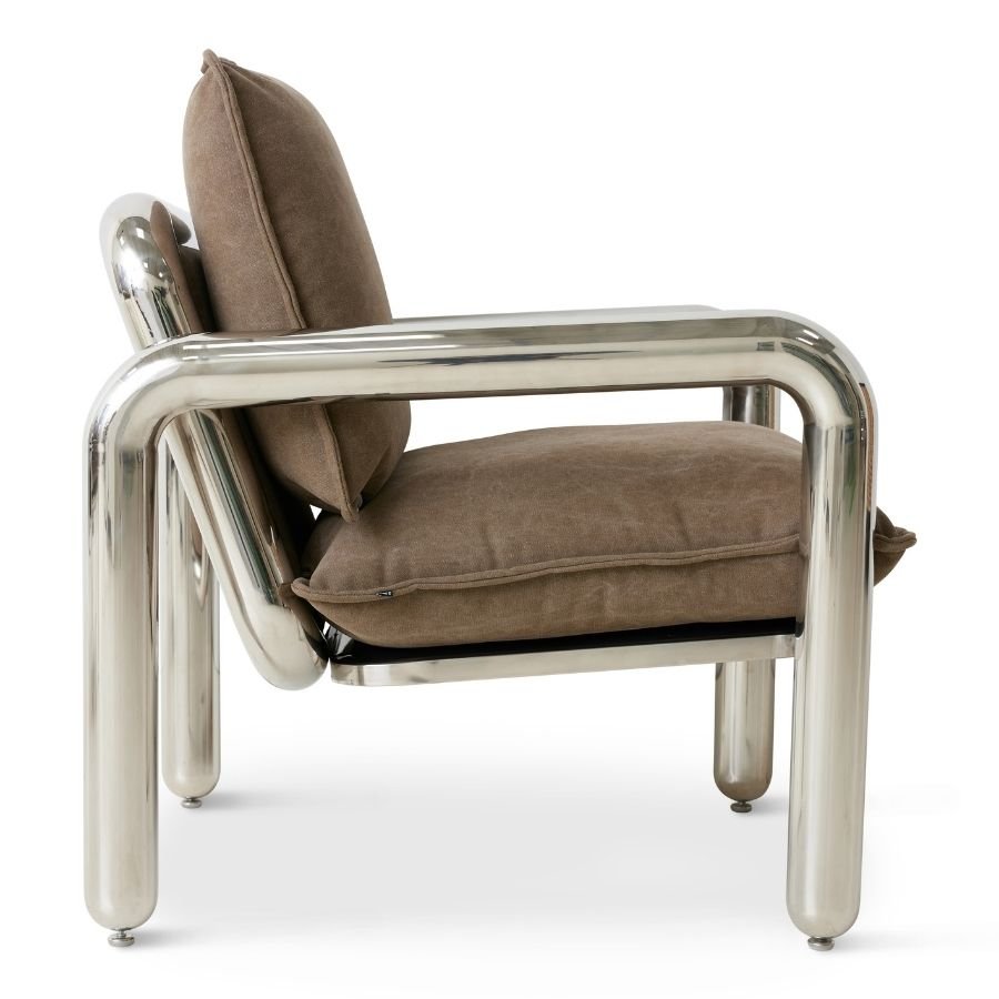 Chrome Lounge Armchair, Canvas Brown - House of Orange