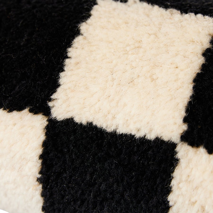 Woolen bolster cushion black and white statement (13x50cm) - House of Orange