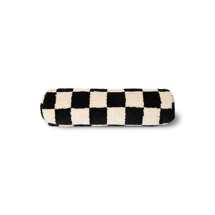 Woolen bolster cushion black and white statement (13x50cm) - House of Orange