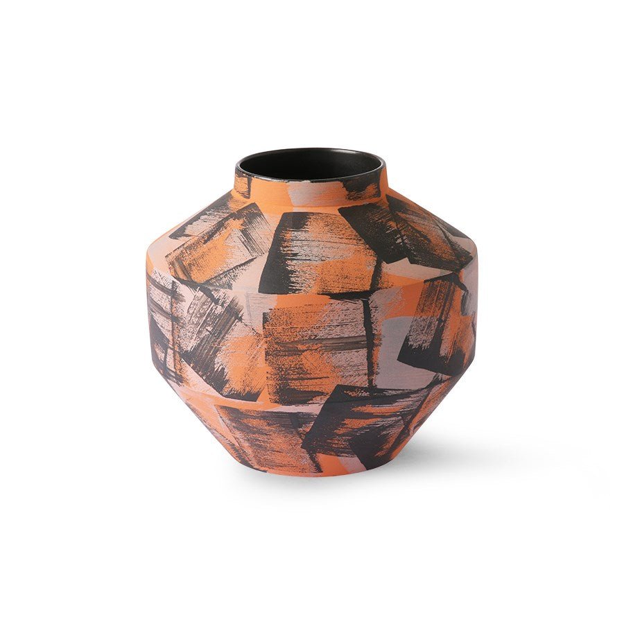 Hand Brushed Ceramic Vase Orange/black - House of Orange