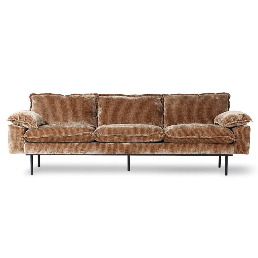 Retro Couch: 4 Seats, Velvet Corduroy, Aged Gold - House of Orange
