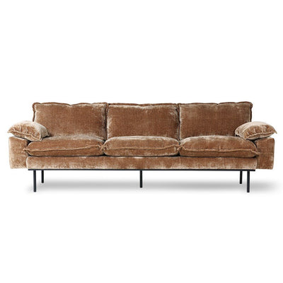 Retro Couch: 4 Seats, Velvet Corduroy, Aged Gold - House of Orange