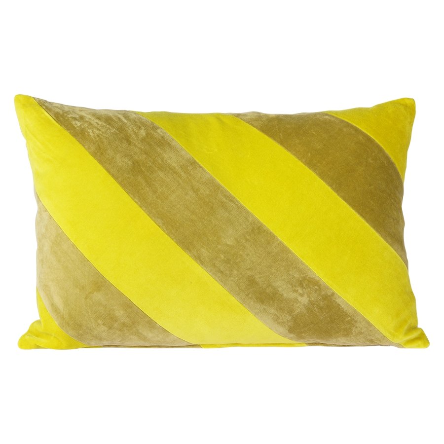 Striped Velvet Cushion, Yellow/Green - House of Orange
